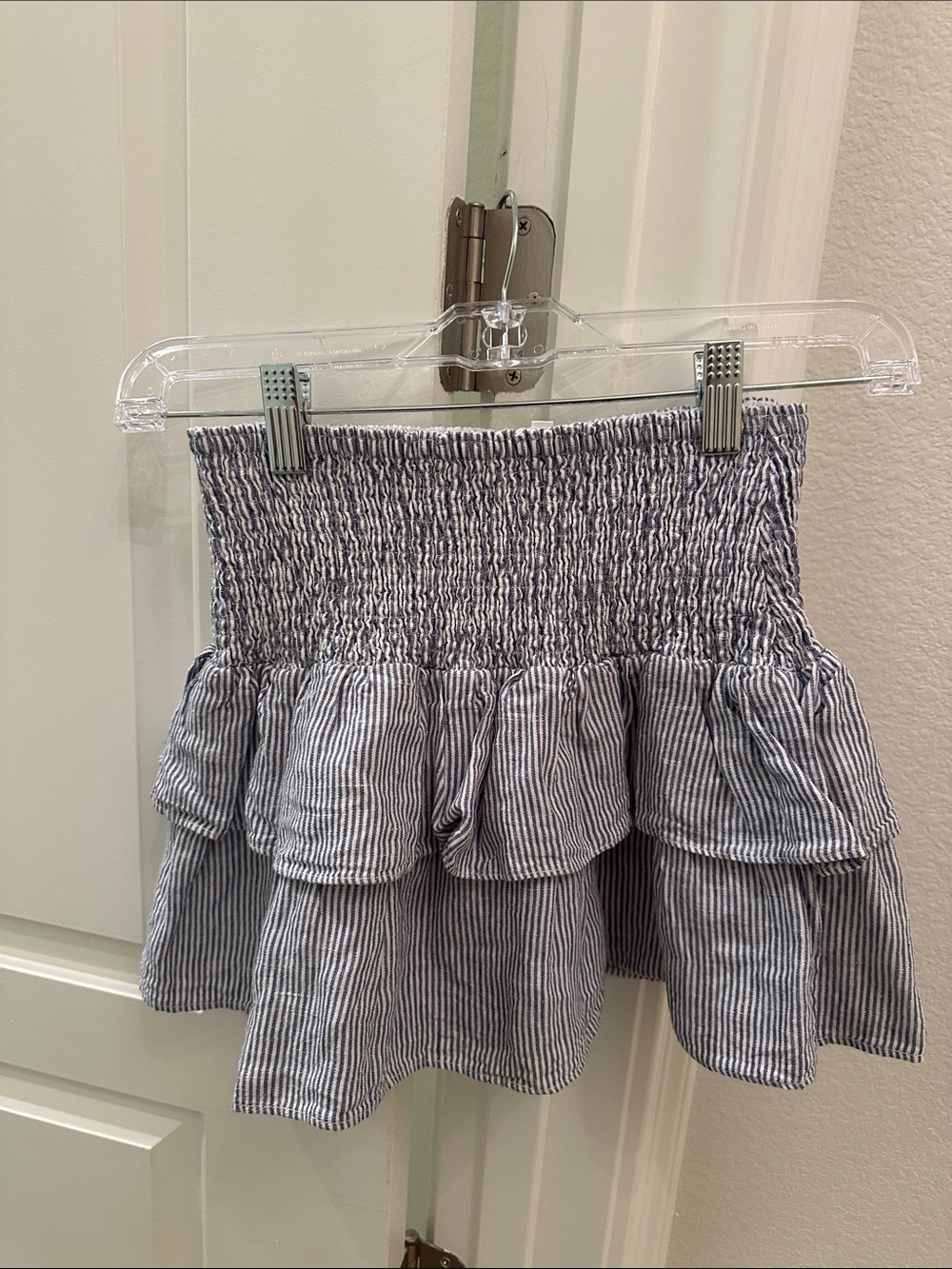 Olivaceous Blue and White Striped Ruffle Mini Skirt